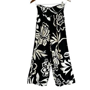 Anthropologie Maeve Saria Boho Floral Satin Wide Leg Pants XS Black Festival